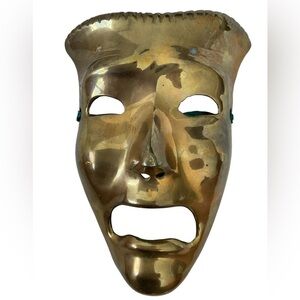 Vintage Brass Theater Mask Wall Decor Comedy Tragedy Drama Face